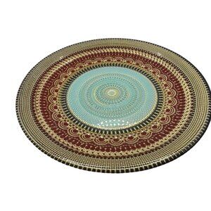 Turkish Mandala Glass Stand With  Red, Gold & Blue Pattern 12" Diameter Elevated